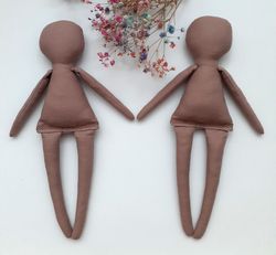 set of 2 blank doll body ,blank rag doll, soft doll, fabric doll body, dark skin blank doll body, brown skinned doll