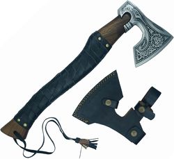 18 inches handmade bearded viking tomahawk axe hatchet wood cutter wood splitter leather wrapped on ash wood handle leat