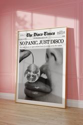 disco newspaper print, cherry disco ball trendy headline poster wall art, new york news  magazine cover art, dorm retro