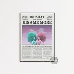 doja cat and sza retro newspaper print, kiss me more poster, kiss me more lyric print, doja cat poster, hot pink poster,