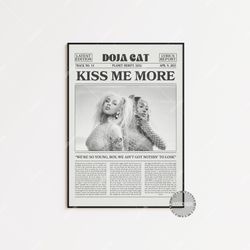 doja cat and sza retro newspaper print, kiss me more poster, kiss me more lyric print, doja cat poster, hot pink poster,