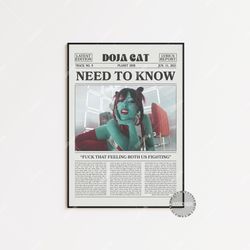 doja cat retro newspaper print, need to know poster, need to know lyric print, doja cat poster, planet her poster,  lc3