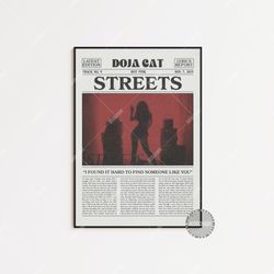 doja cat retro newspaper print, streets poster, streets lyric print, doja cat poster, hot pink poster,  lc3 less138