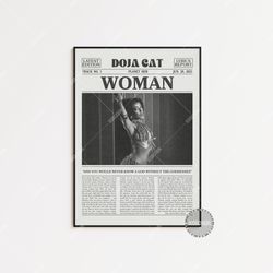 doja cat retro newspaper print, woman poster, woman lyric print, doja cat poster, planet her poster,  lc3 less140