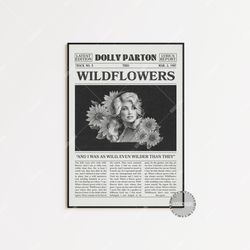 dolly parton retro newspaper print, wildflowers poster, wildflowers lyrics print, dolly parton poster, trio poster,  lc3
