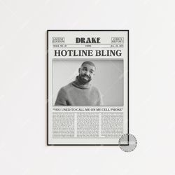 drake retro newspaper print, hotline bling poster, hotline bling lyric print, drake poster, views poster,  lc3 less154