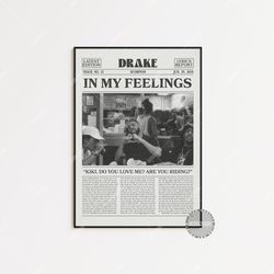 drake retro newspaper print, in my feelings poster, in my feelings lyric print, drake poster, scorpion poster,  lc3 less