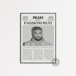 drake retro newspaper print, passionfruit poster, passionfruit lyric print, drake poster, more life poster,  lc3 less157