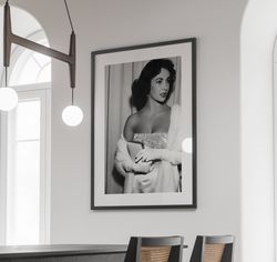 elizabeth taylor poster, black and white, elizabeth taylor print, old hollywood decor, classic movie poster wall art, fe