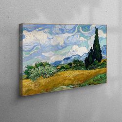 3d canvas, canvas print, wall art canvas, wheat field with cypresses, nature landscape 3d canvas, van gogh wall art, fam