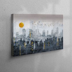 3d canvas, canvas wall art, large wall art, city printed, office artwork, gold moon 3d canvas, city silhouette canvas de