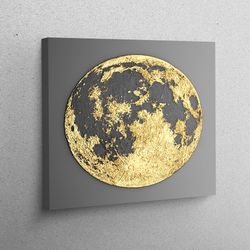 canvas decor, canvas art, living room wall art, gold moon canvas print, contemporary wall decor, moon art, modern moon c