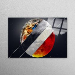 glass printing, glass wall decor, glass, galaxy wall decor, moon landscape tempered glass, cosmos wall decoration, view