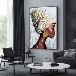 african woman canvas painting, african woman painting, ethnic art, extra large wall art, wall art design, framed canvas