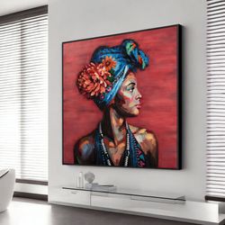 african woman canvas painting, black woman canvas print, african woman, extra large wall art, wall art design, framed ca