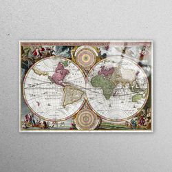 glass, wall decor, glass wall decor, vintage world map wall decor, classroom glass wall, old map glass art, map wall art