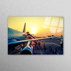 glass, wall decor, wall art, sunset wall decoration, sun wall art, view glass printing, airport glass decor, airplane gl