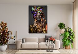 african smiling woman wall art, african woman canvas, african american home decor, african traditional wall decor, home