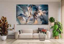 blue gold marble canvas wall art, abstract wall print, blue marble wall art, modern wall decor, blue marble print art, f