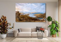landscape canvas wall art, landscape wall decor, pine tree and lake landscape wall art, modern wall art, housewarming gi