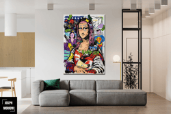 banksy champion mona lisa graffiti pop art canvas, mona lisa pop art, banksy style pop art , street graffiti wall art, m