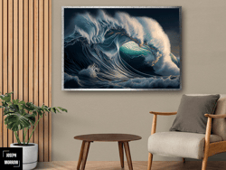 big wave wall art,, landscape wall art, huge sea wave illustration, ocean art, nature wall art, home decor, canvas wall