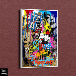 mickey and minnie mouse banksy graffiti pop art canvas, banksy style pop art, mickey pop art , street graffiti wall art