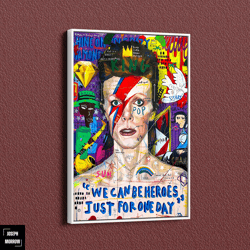 rock star david bowie graffiti pop art canvas, banksy style pop art, david bowie pop art , street graffiti wall art