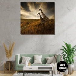 2 giraffes ready to hang canvas,giraffes wall art, africa landscape poster, animal print art, animal wall print animal p