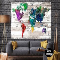 colorful world map photo geogaphy decor world map print on canvas contemporary art travel map wall art photo print livin