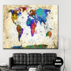 pushpin world map beige print colorful poster photo print set multi panel frameless art map photo print living room wall