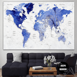 blue and purple world map poster original wall hanging print modern colorful world map decor for living room