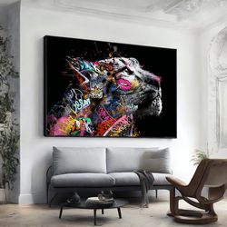 leopard canvas wall art, leopard in dark canvas print, extra large wall art, wall art canvas design, framed canvas ready