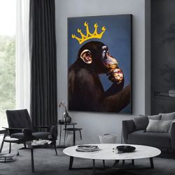 monkey canvas wall art, animal poster, monkey poster, chimp printed,wall decor, wall art canvas design, framed canvas re