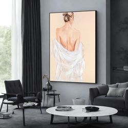 nude artwork, nude woman canvas wall art, nude in tulle canvas, minimalist print, wall art canvas design, framed canvas