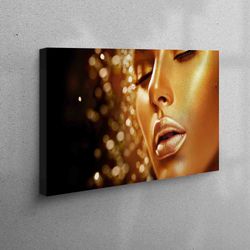 golden woman wall art, woman canvas art, golden face wall art, large canvas art, modern canvas print, large wall art, 3d