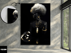african woman print on, girl art, african art, african girl, office decor, home wall decor, black and gold wall decor