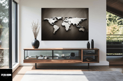 black white world map canvas, living room canvas, travel guide map, modern office canvas