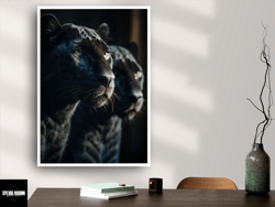 black leopard canvas prints, animal canvas, nature poster, couple animal, african animals, modern canvas, office descor