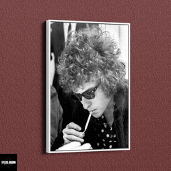 bob lights a cigarette photo print, bob dylan black and white canvas