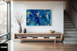 bright color marbled blue abstract print, vibrant and stylish wall decor for officeliving room, blue canvas