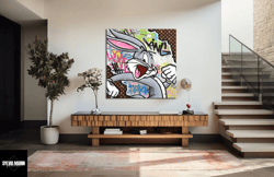 bugs bunny pop art canvas, graffiti looney tunes bugs bunny poster art, square print modern canvas