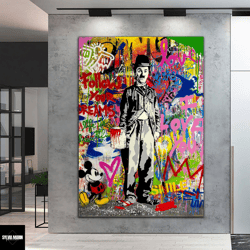 charlie chaplin banksy pop art canvas, banksy charlie chaplin, street graffiti canvas