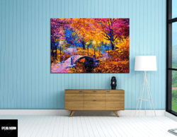 colourful autumn park bridge canvas picture print