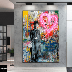 pop art graffiti charlie chaplin bansky canvas, graffiti pop art, banksy graffiti canvas