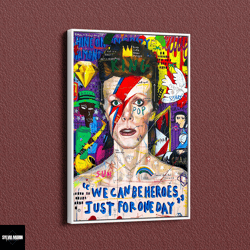 rock star david bowie graffiti pop art, banksy style pop art, david bowie pop art, street graffiti canvas