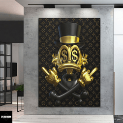 scrooge mcduck balloon canvas, gold mcduck dollar wall decor, dollar canvas, motivational decor, mcduck poster