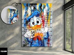 scrooge mcduck pop art, money, mural art print, duck pop art, comic, cartoon canvas, framed