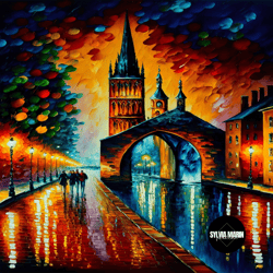 nightlife in the european cityscape vibrant colorful oil painting cityscape canvas wall art print