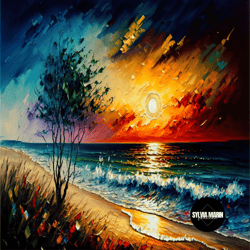 sunset over the ocean landscape vibrant colorful oil painting beach landscape canvas wall art print